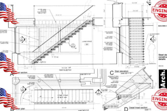 do detailed staircase and handrail shop drawings, steel or wooden staircase