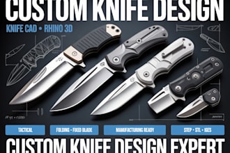 create premium knife design, 3d cad model for manufacturing ready