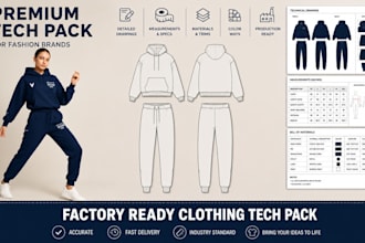create streetwear hoodie tech pack technical flat sketch for manufacturing