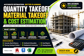 do quantity takeoff, material takeoff and cost estimation