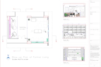 draw autocad 2d plan, furniture layout, section and elevation