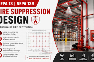 provide nfpa 13, nfpa 13r, fire suppression design, warehouse fire protection