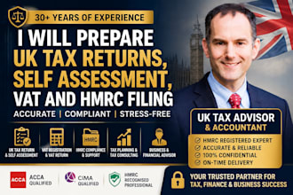 prepare UK tax returns, self assessment, vat and hmrc filing