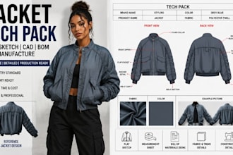 design puffer bomber varsity trench utility jacket tech pack cad for manufacture