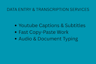 do professional data entry and youtube video transcriptions