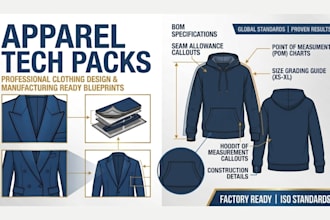 create factory ready apparel tech pack and clothing spec sheet for production