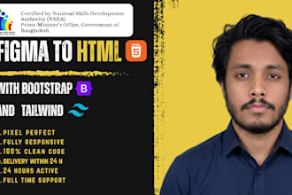 convert figma to HTML using bootstrap or tailwind CSS
