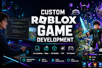 create a custom roblox game with lua scripting, map, and full development
