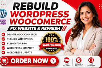 redesign woocommerce, rebuild wordpress website maintenance, wordpress update