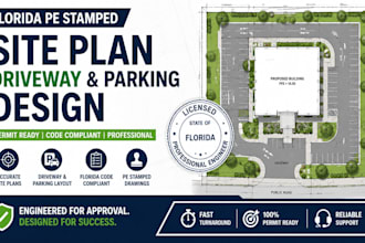 design florida pe stamped site plan, driveway and parking layout for permit