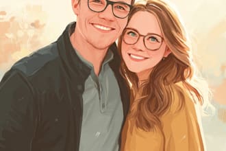 illustrate a romantic family couple portrait