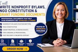 write nonprofit bylaws, ngo constitution and grant proposal