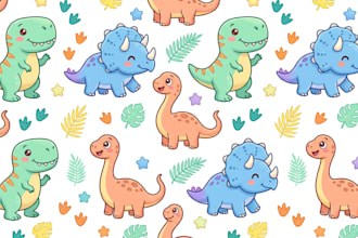 create seamless cartoon dinosaur pattern designs for fabric