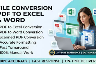 convert PDF to excel, PDF to word, and do image typing work