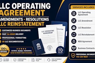 draft llc operating agreement, amendment, resolution and reinstate llc
