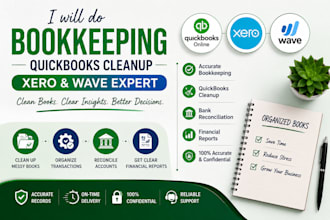 do bookkeeping, quickbooks cleanup, xero and wave expert