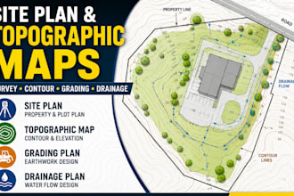 gis topographic map, site plan, survey plan, contour map grading drainage plan