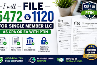 file 5472 and 1120 for single member llc as CPA or ea with ptin