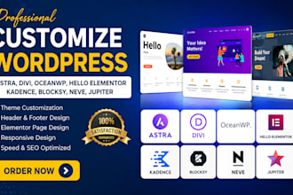 customize astra, divi, oceanwp, hello elementor, kadence, blocksy, neve, jupiter