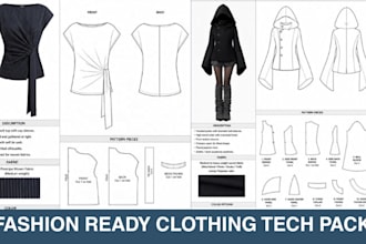 create sewing patterns, sewing instructions, cosplay and tech packs for apparel