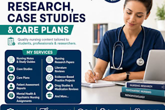 write professional nursing notes, nursing research, case studies and care plans