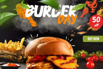 design retro burger pizza and food posters for your brand