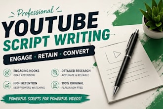 write engaging youtube scripts for cash cow and faceless channels