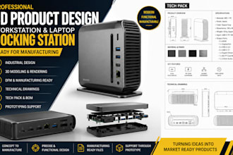 3d product design for workstation, laptop dock station ready for manufacturing