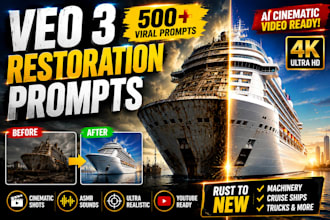 create ultra realistic veo 3 restoration video prompts for youtube