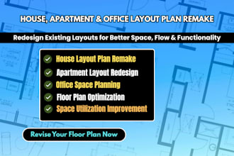 do and remake layout plans of house, apartments and offices