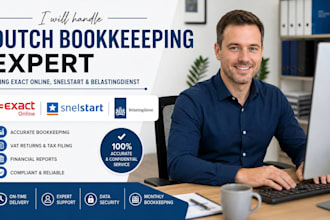 handle dutch bookkeeping expert using exact online, snelstart,belastingdienst
