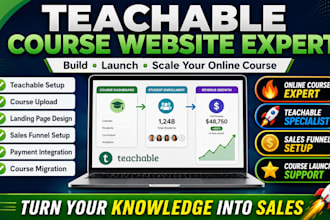 build teachable website, online course, sales funnel, kajabi setup