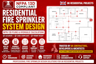 design nfpa 13d fire sprinkler plans, UK residential projects
