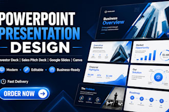 design investor pitch deck, sales deck, powerpoint presentation