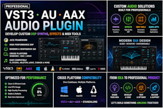 develop custom vst3 au aax audio plugin, juce dsp synth, midi tool, daw plugin
