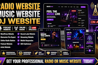 design a radio website, music website, dj website, podcast website and wix