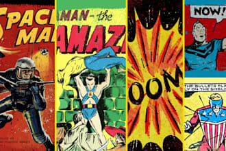 do hand drawn retro vintage comic cover illustration, retro horror comic art