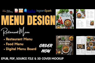 design restaurant menu, food menu, bar menu, cafe menu, digital menu board