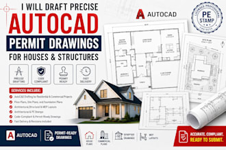 draft precise autocad permit drawings for houses  structures blueprint drawing