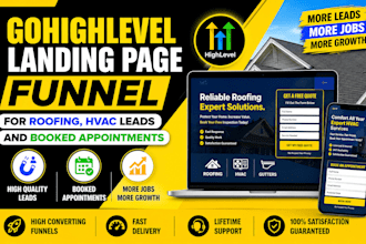 gohighlevel landing page funnel for roofing, hvac leads and booked appointments