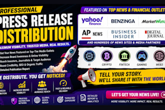 write, distribute press releases for crypto, fintech, gaming to boost visibility