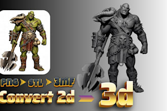 convert 2d image to high quality 3d model ,png to stl, svg to stl printing