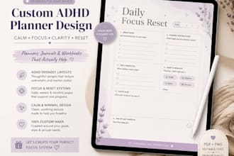 create calming custom adhd planners, journals and focus workbooks