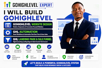 build gohighlevel website design, ghl automation, ghl landingpage sale funnel