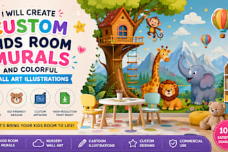 create custom kids room murals and colorful wall art illustrations