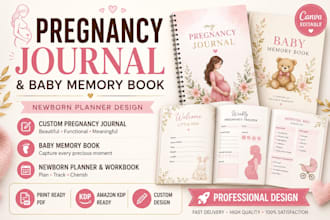 design pregnancy journal, baby memory book, newborn planner and workbook