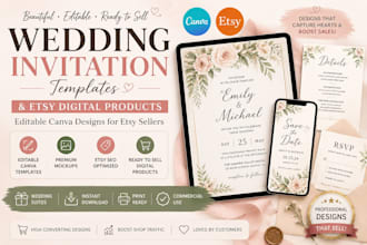 design wedding invitation templates and etsy digital products in canva