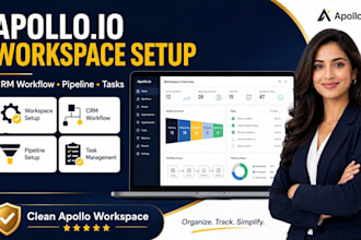 setup apollo io workspace, CRM workflow, pipeline and task management