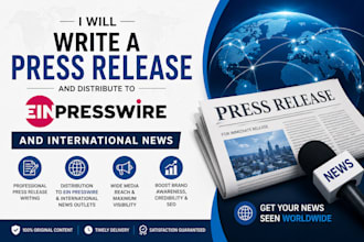write a press release and distribute to ein presswire and international news
