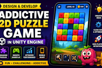 design and develop an addictive 2d game development, puzzle game in unity engine
